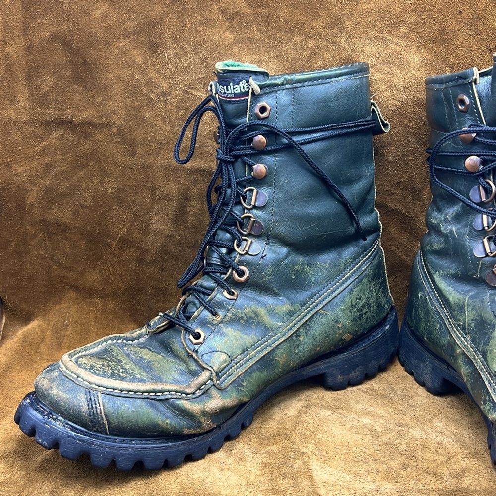 Rugged Incredible Hulk Vintage Green Leather Work Boots - Picture 5 of 12
